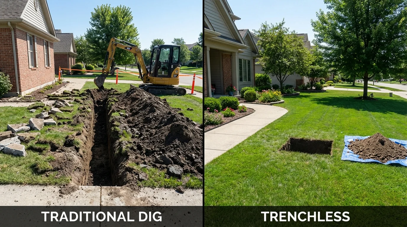 Trenchless sewer repair with minimal yard damage versus traditional excavation in Strasburg, OH
